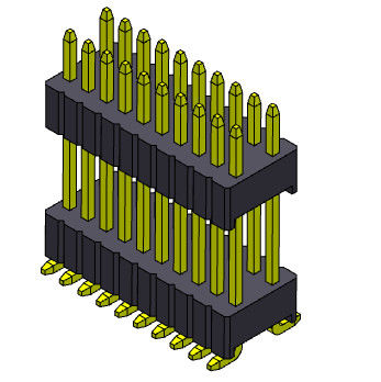 tipo recto de SMT de la fila de 1.27*2.54m m de la pila femenina doble del jefe - 2 *3 PIN To 2*40PIN SQ0.46mm