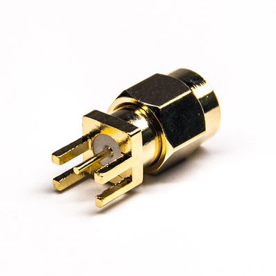 Conector macho de cobre amarillo lleno del conector coaxial SMA del RF para PWB 180° vertical