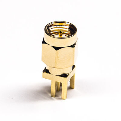 Conector macho de cobre amarillo lleno del conector coaxial SMA del RF para PWB 180° vertical