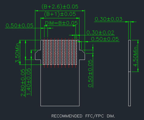 Pitch 0.5mm Fpc conector 4 pin a 68 pin ángulo derecho 90 ° fácil en SMT tipo H 2.55mm